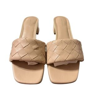 Marc Fisher Nude Braided Block Heel Sandals · Size 10